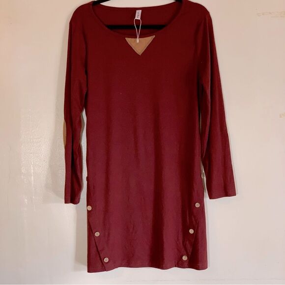 Leo Rosi Dress / Tunic Patched Elbows Wood Buttons Stretch Sz Small NWOT - Picture 1 of 5